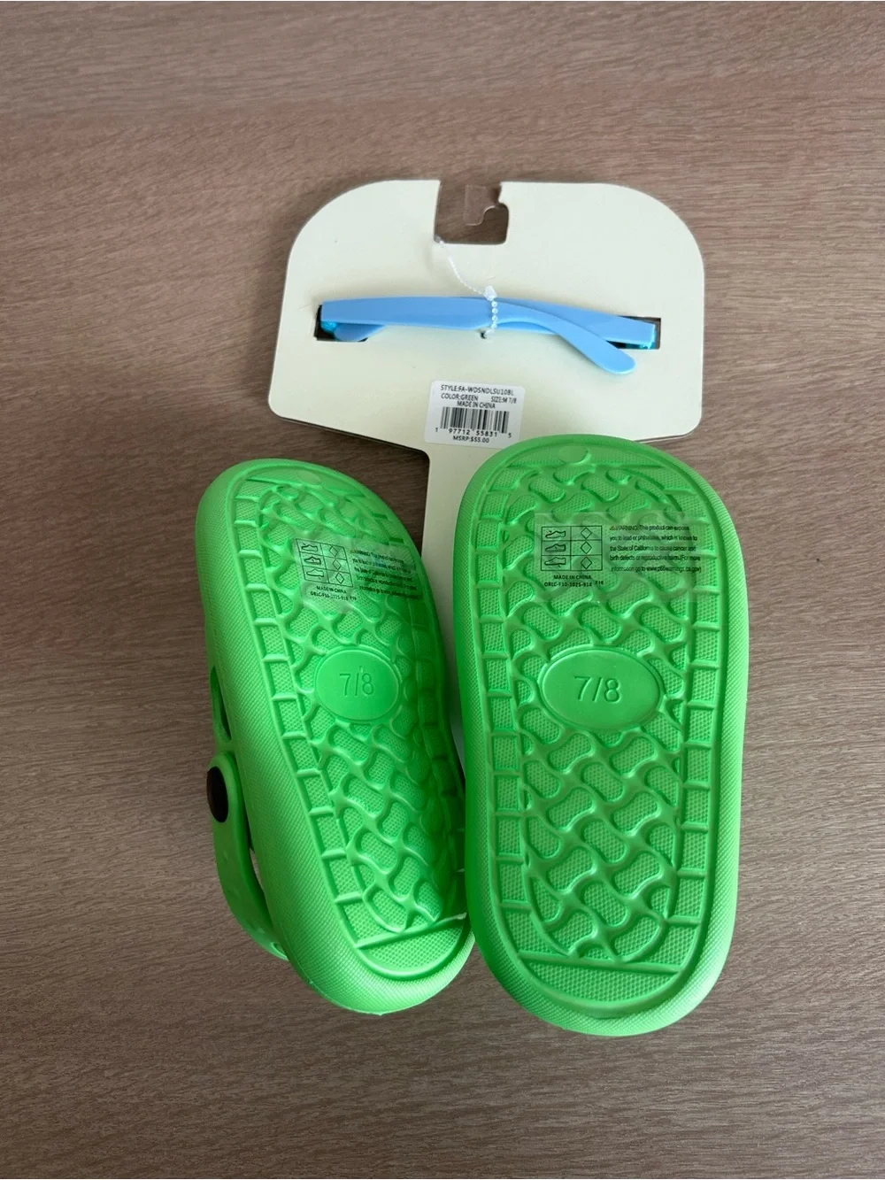 Kids Bright Green Dragon Clog Sandals with Toy Charm and Sunglasses